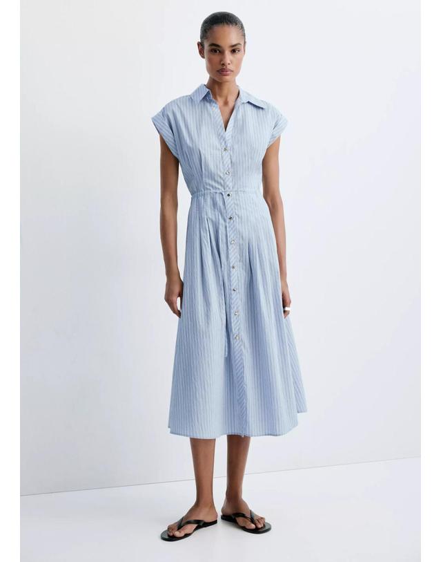 망고 망고 스트라이프 반팔 셔츠 미디 원피스 37052561_52 AZUL 블루 착용컷