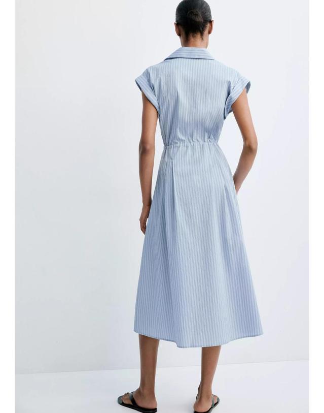 망고 망고 스트라이프 반팔 셔츠 미디 원피스 37052561_52 AZUL 블루 착용컷