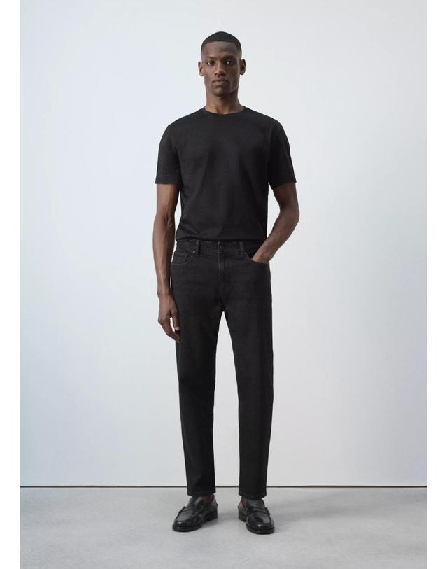 망고 망고 크롭 테이퍼드핏 청바지 37002901_TN DENIM NEGRO 네이비 착용컷
