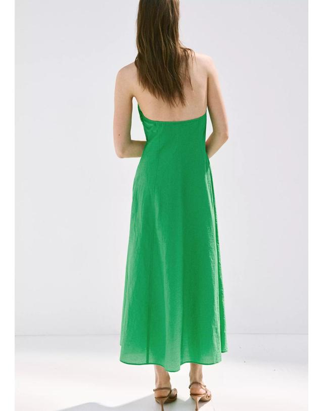망고 망고 셔링 홀터넥 미디 원피스 37072934_43 VERDE 그린 착용컷