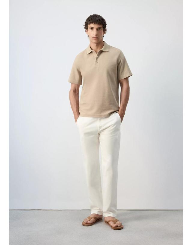 망고 망고 텍스처 코튼 혼방 반팔 폴로셔츠 37042898_08 BEIGE 베이지 착용컷
