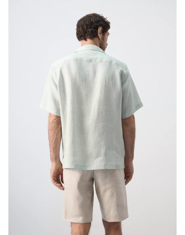 망고 망고 레귤러핏 100% 린넨 반팔 셔츠 37071421_45 VERDE AGUA 그린 착용컷