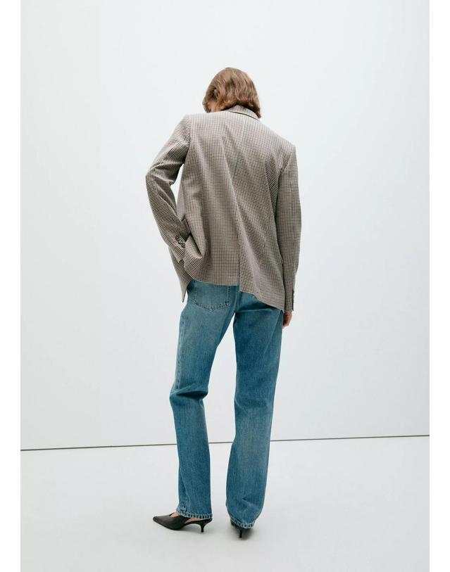 망고 망고 체크 레귤러핏 더블 블레이저 37094092_30 MARRON 베이지 착용컷