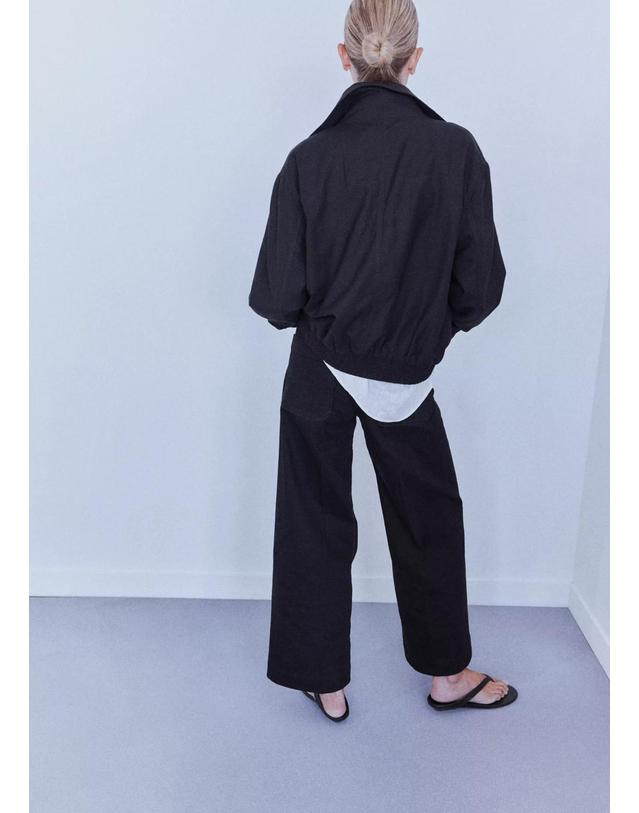 망고 망고 하이웨스트 와이드핏 청바지 37044076_TN DENIM NEGRO 네이비 착용컷