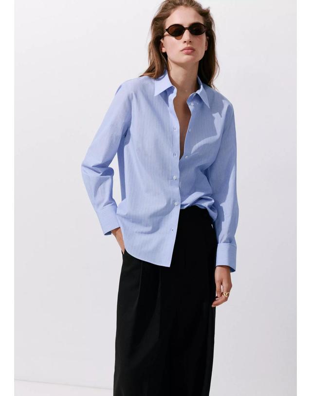 망고 망고 스트라이프 포플린 코튼 긴팔 셔츠 37004079_50 AZUL CELESTE 블루 착용컷
