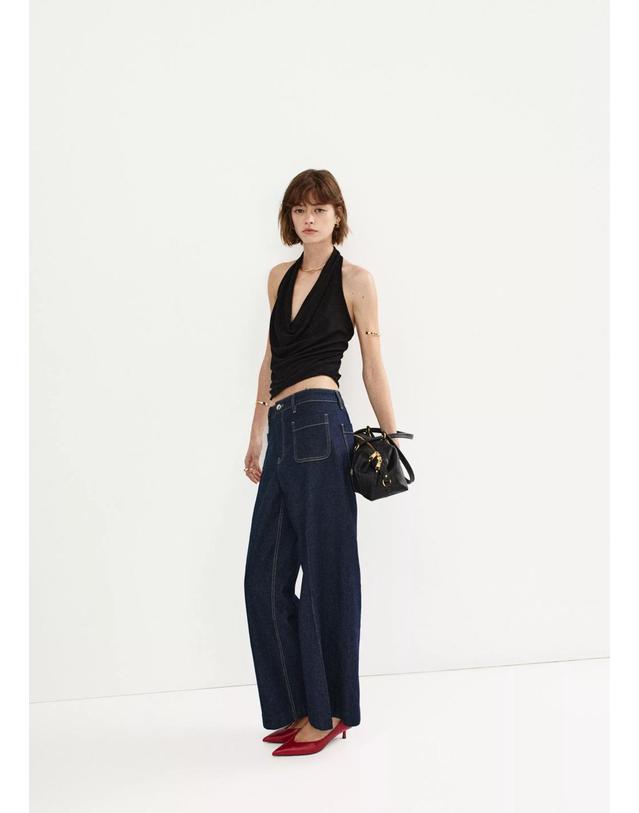 망고 망고 와이드핏 패치 포켓 청바지 37024084_TS AZUL 네이비 착용컷