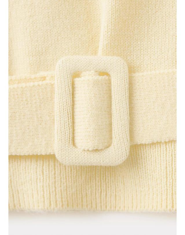 망고 망고 버클 벨트 크루넥 긴팔 니트 스웨터 37005884_11 AMARILLO PASTEL 노랑 착용컷