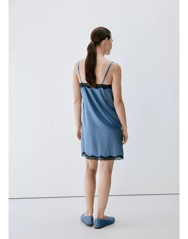 망고 망고 실크 레이스 브이넥 슬립 미니 원피스 37042917_52 AZUL 블루 착용컷
