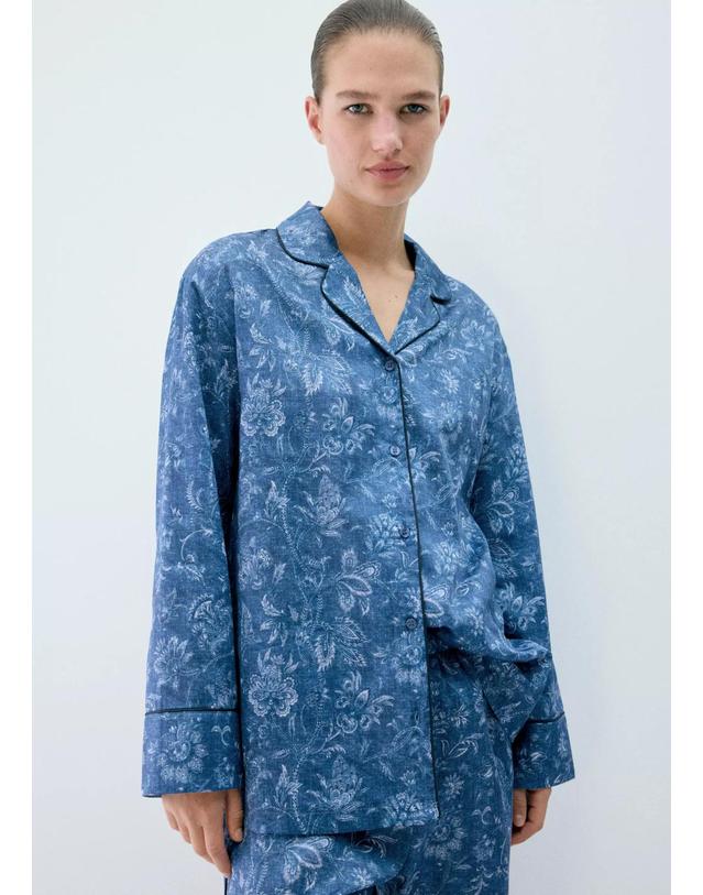 망고 망고 파이핑 프린트 파자마 셔츠 37072931_56 AZUL MARINO OSCURO 블루 착용컷