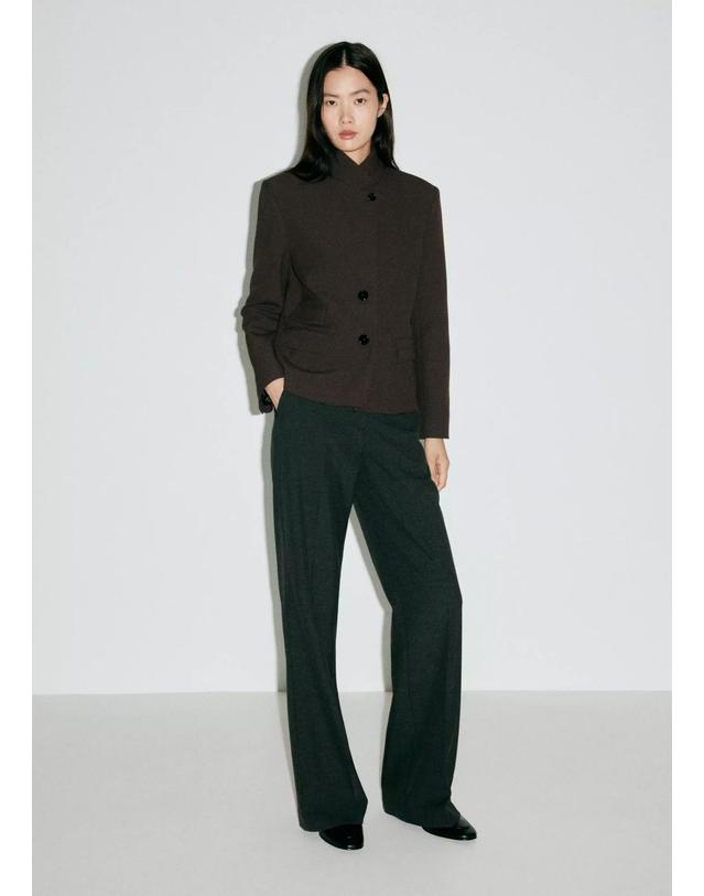망고 망고 하운드투스 하이넥 블레이저 37065866_30 MARRON 초콜릿 착용컷