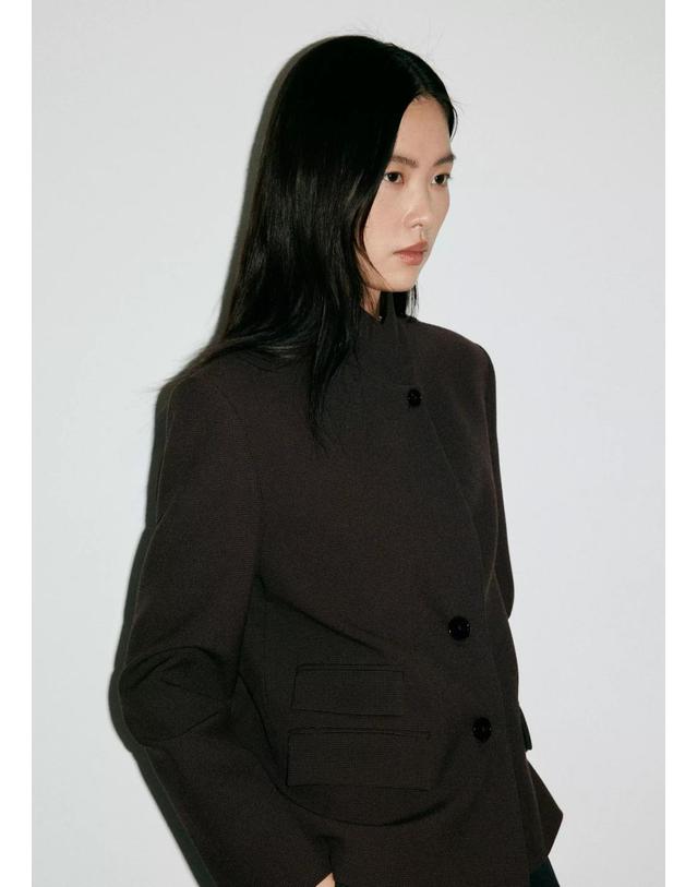 망고 망고 하운드투스 하이넥 블레이저 37065866_30 MARRON 초콜릿 착용컷