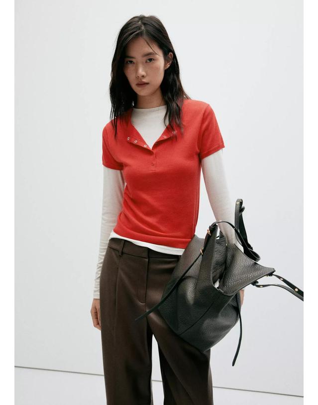 망고 망고 가죽 이펙트 핀턱 와이드 팬츠 37095986_35 MARRON MEDIO 초콜릿 착용컷