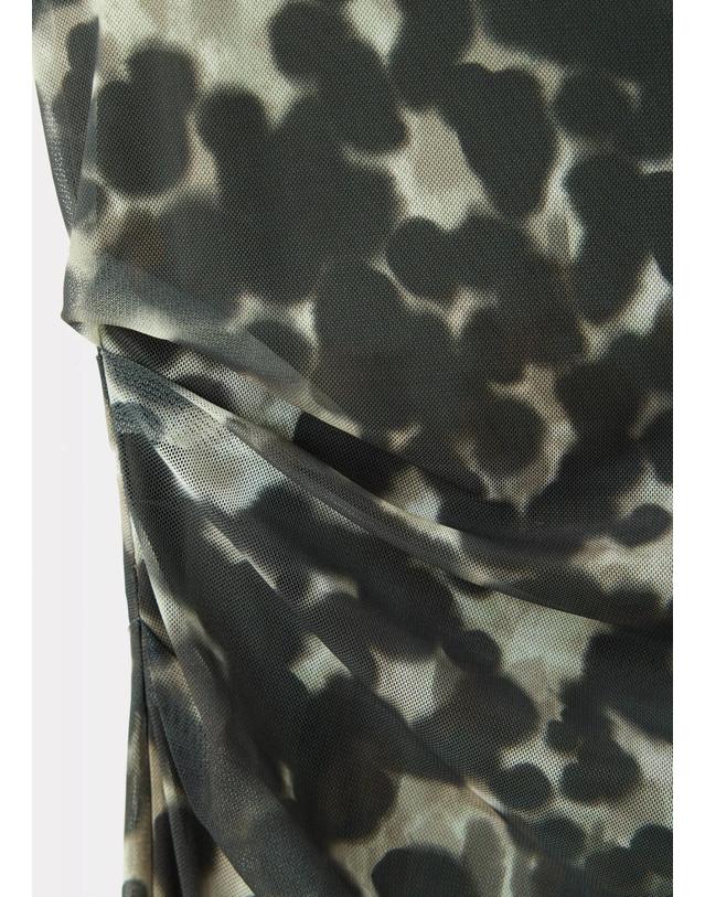 망고 망고 프린트 하이넥 민소매 미디 원피스 37094797_92 GRIS 카키 착용컷
