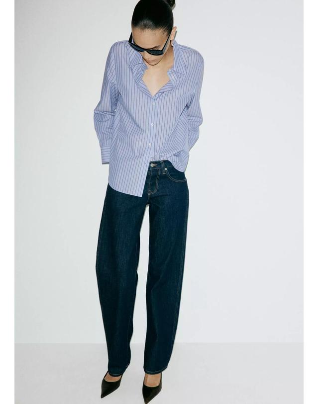 망고 망고 코튼 라이오셀 스트라이프 긴팔 셔츠 37004079_52 AZUL 블루 착용컷