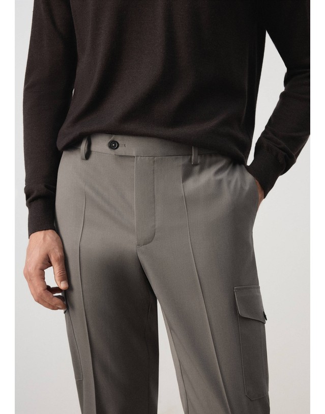 망고 망고 레귤러핏 카고 포켓 울 혼방 팬츠 37065976_98 GRIS VISON 그레이 착용컷
