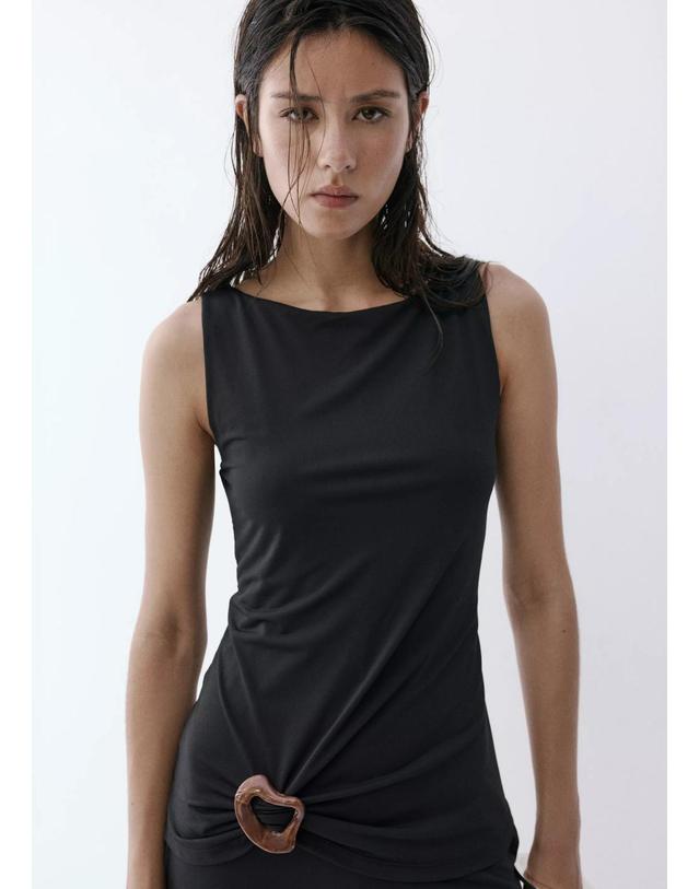 망고 망고 아플리케 민소매 롱 점프수트 37031390_99 NEGRO 블랙 착용컷