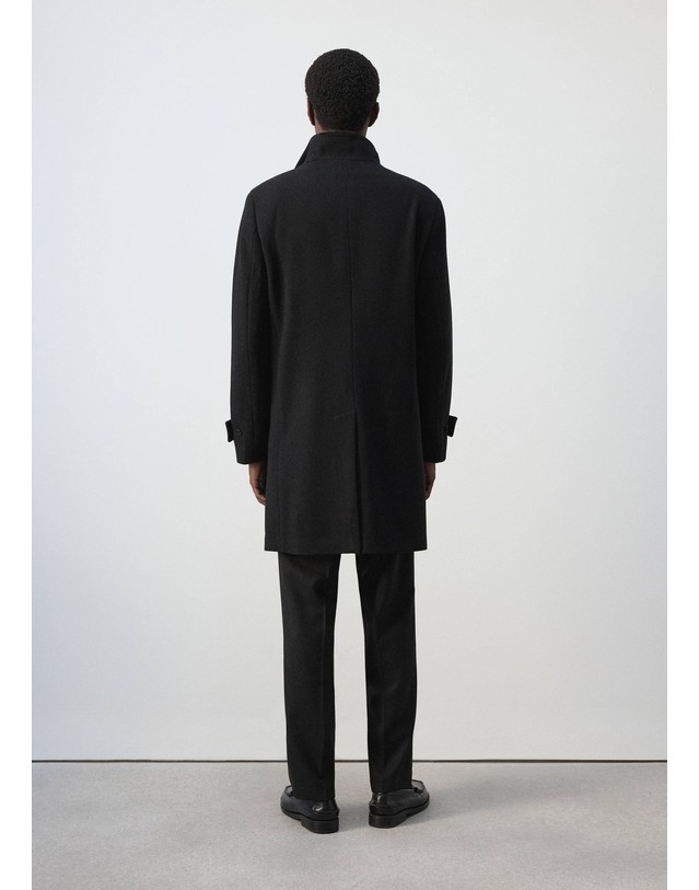 망고 망고 슬림핏 울 혼방 퍼널넥 싱글 코트 37007885_99 NEGRO 블랙 착용컷