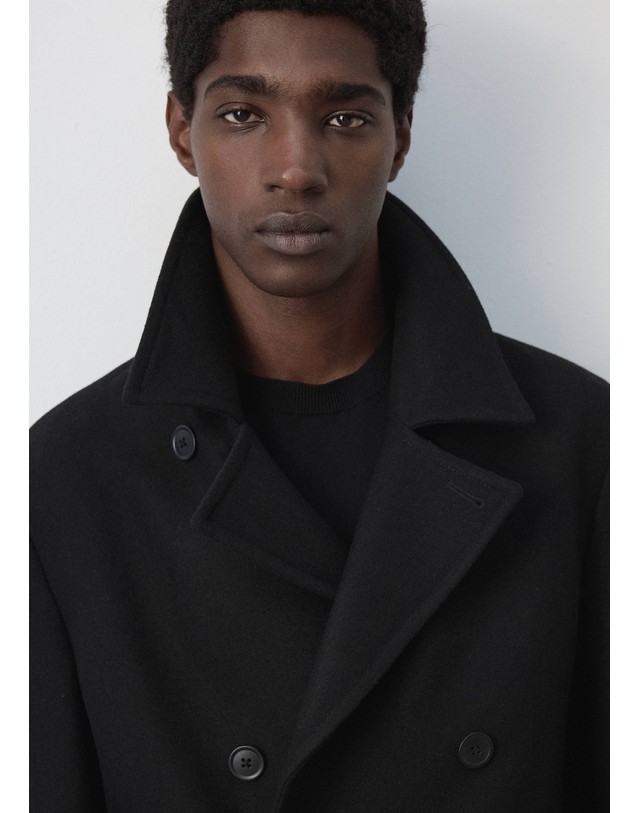 망고 망고 더블브레스트 울 혼방 슬림핏 코트 37047884_99 NEGRO 블랙 착용컷