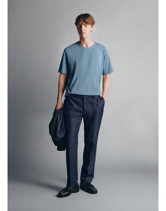 망고 망고 슬림핏 라이오셀 혼방 데님 팬츠 37075838_54 AZUL INDIGO 네이비 착용컷