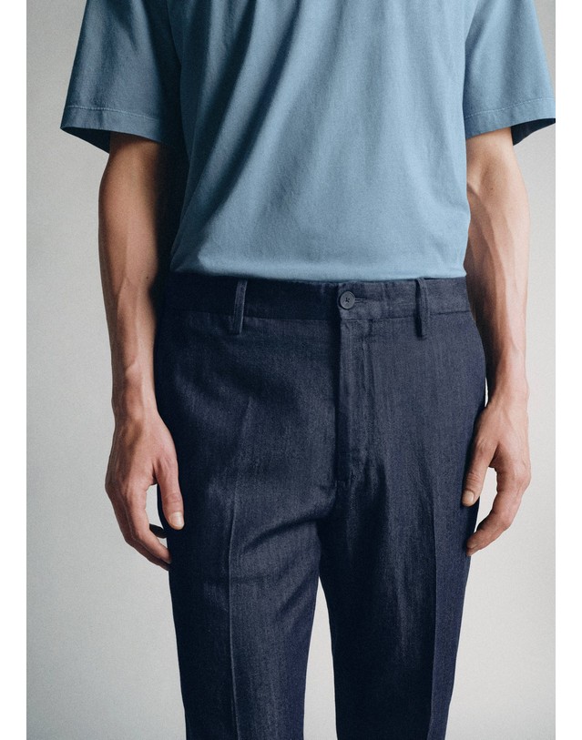망고 망고 슬림핏 라이오셀 혼방 데님 팬츠 37075838_54 AZUL INDIGO 네이비 착용컷