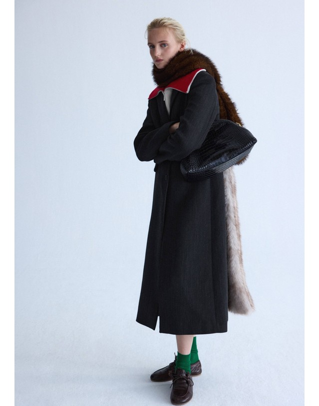 망고 망고 울 혼방 테일러드 롱 코트 37046365_92 GRIS 그레이 착용컷