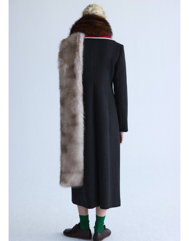 망고 망고 울 혼방 테일러드 롱 코트 37046365_92 GRIS 그레이 착용컷