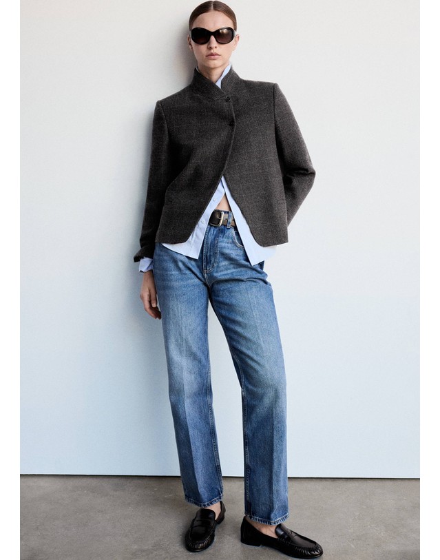 망고 망고 하이넥 울 혼방 블레이저 37057913_92 GRIS 그레이 착용컷
