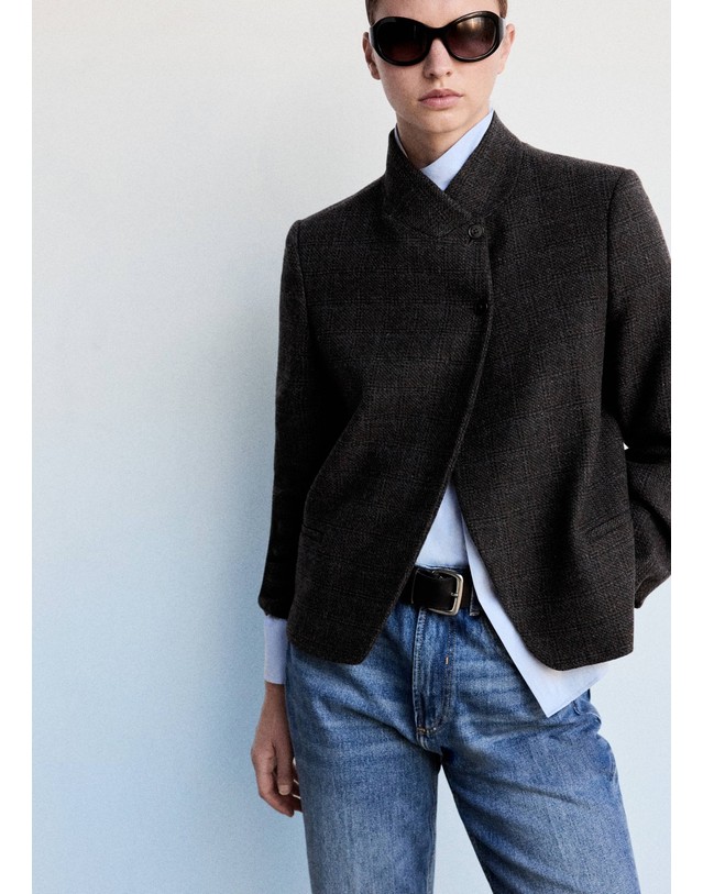 망고 망고 하이넥 울 혼방 블레이저 37057913_92 GRIS 그레이 착용컷