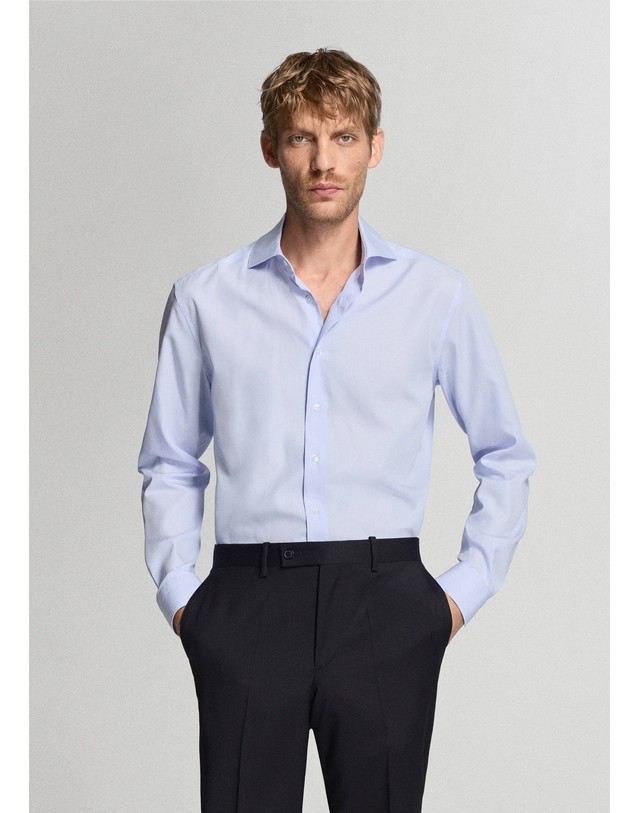 망고 망고 스트라이프 순면 긴팔 셔츠 37037902_50 AZUL CELESTE 블루 착용컷