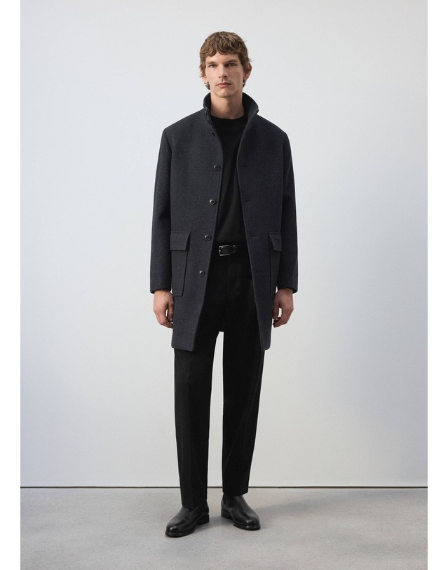 망고 망고 울 혼방 퍼널넥 싱글 코트 37037890_96 GRIS OSCURO VIGORE 그레이 착용컷