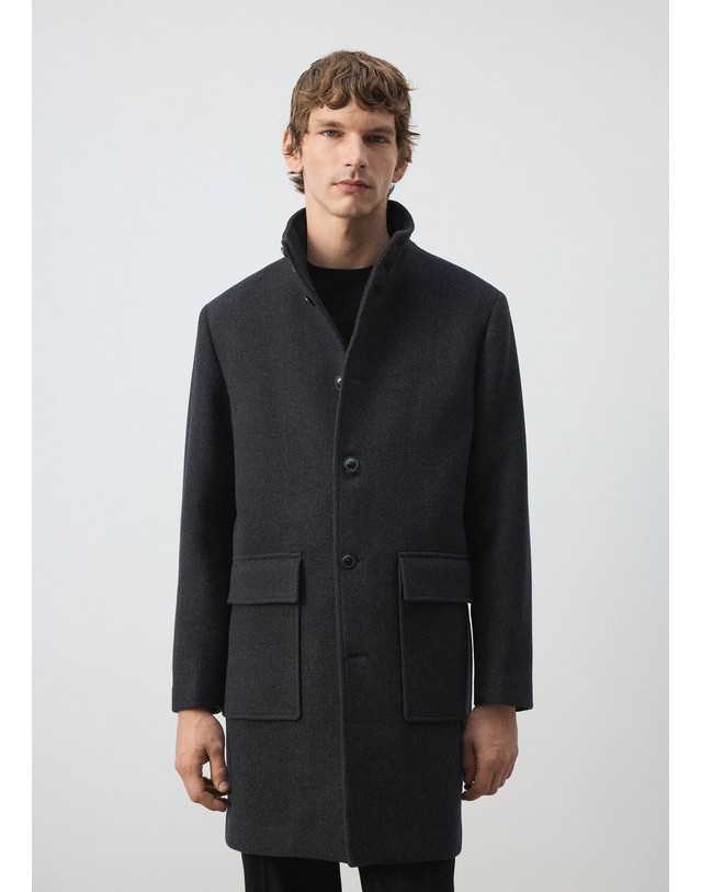 망고 망고 울 혼방 퍼널넥 싱글 코트 37037890_96 GRIS OSCURO VIGORE 그레이 착용컷