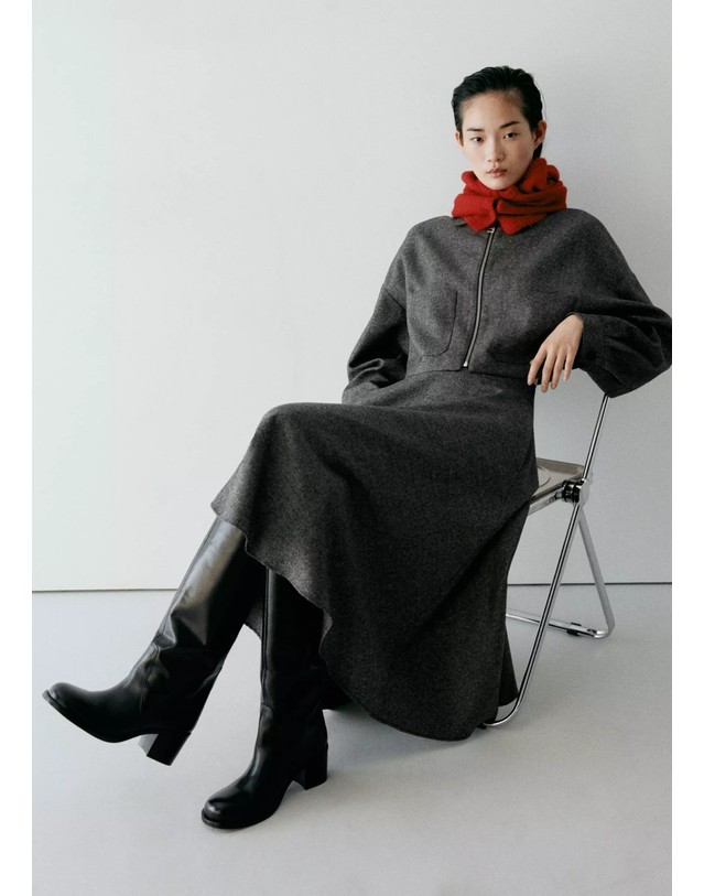 망고 망고 크롭 오버사이즈 울 집업 자켓 37038642_99 NEGRO 블랙 착용컷