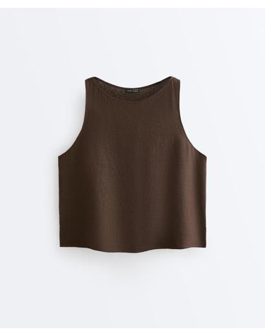 오이쇼 프리미엄 린넨 민소매 탑 5407/106/716 DARK BROWN
