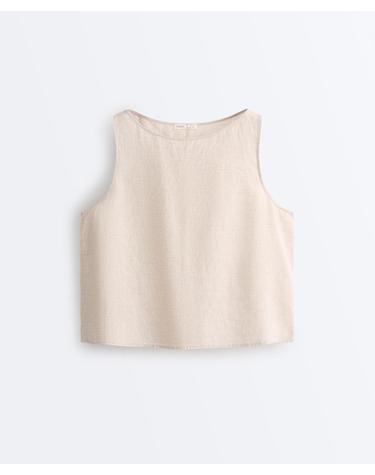 오이쇼 린넨 박시핏 민소매 탑 5407/106/754 SAND MELANGE