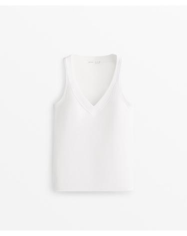 오이쇼 모달 블렌드 브이넥 립 민소매 탱크탑 0037/058/251 WHITE