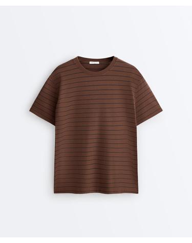 오이쇼 오버사이즈 스트라이프 반팔 티셔츠 5955/169/716 DARK BROWN