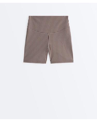 오이쇼 하이라이즈 체크 핫팬츠 6343/064/709 DARK REDDISH-BROWN