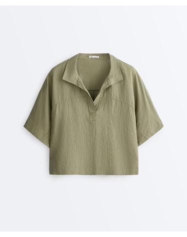 오이쇼 오버핏 100% 린넨 반팔 셔츠 5414/109/566 YELLOW GREEN