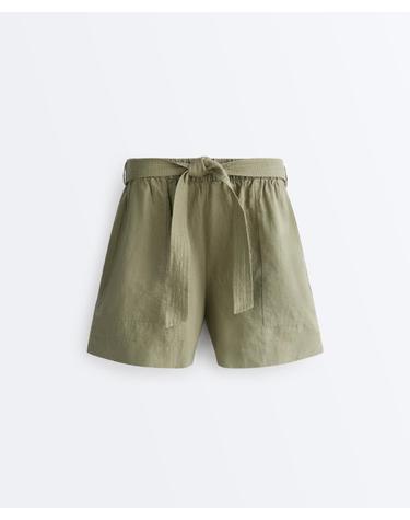 오이쇼 100% 린넨 벨트 버뮤다 반바지 4689/135/566 YELLOW GREEN