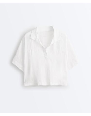 오이쇼 오버핏 린넨 반팔 크롭 셔츠 5414/109/251 WHITE