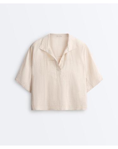 오이쇼 오버핏 100% 린넨 반팔 셔츠 5414/109/754 SAND MELANGE
