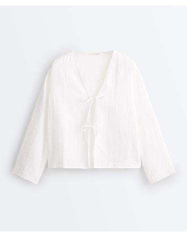 오이쇼 타이 브이넥 면 긴팔 셔츠 5357/109/251 WHITE