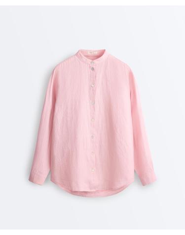 오이쇼 린넨 스탠드업 칼라 긴팔 셔츠 5363/109/625 PALE PINK