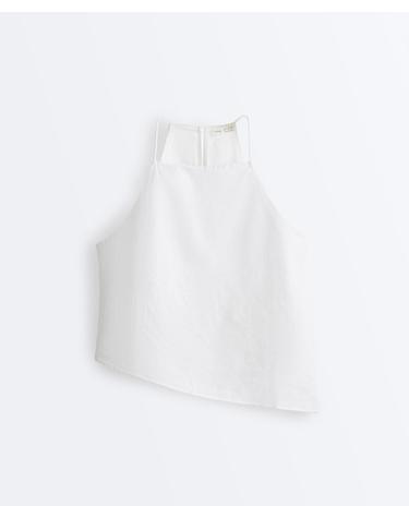 오이쇼 린넨 홀터넥 민소매 비대칭 탑 5426/106/251 WHITE
