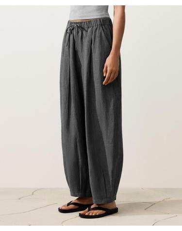 오이쇼 린넨 스트라이프 벌룬 팬츠 5627/134/898 DARK ANTHRACITE