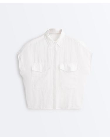 오이쇼 100% 린넨 포켓 반팔 셔츠 5359/106/251 WHITE