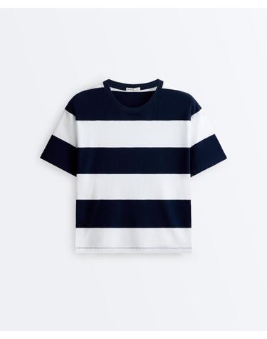 오이쇼 박시 스트라이프 라운드넥 반팔 티셔츠 5956/169/408 NAVY BLUE