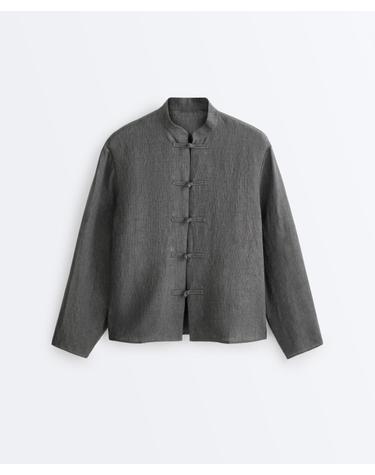 오이쇼 스트라이프 100% 린넨 긴팔 셔츠 5185/115/898 DARK ANTHRACITE
