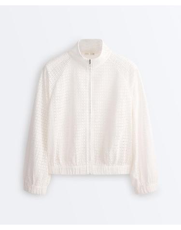 오이쇼 코튼 오픈워크 하이넥 집업 자켓 5170/116/251 WHITE