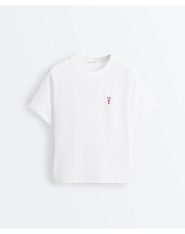 오이쇼 박시 라운드넥 자수 반팔 티셔츠 7132/169/251 WHITE